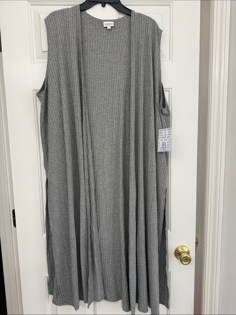 LuLaRoe Gray Ribbed Sleeveless Open Front Maxi
